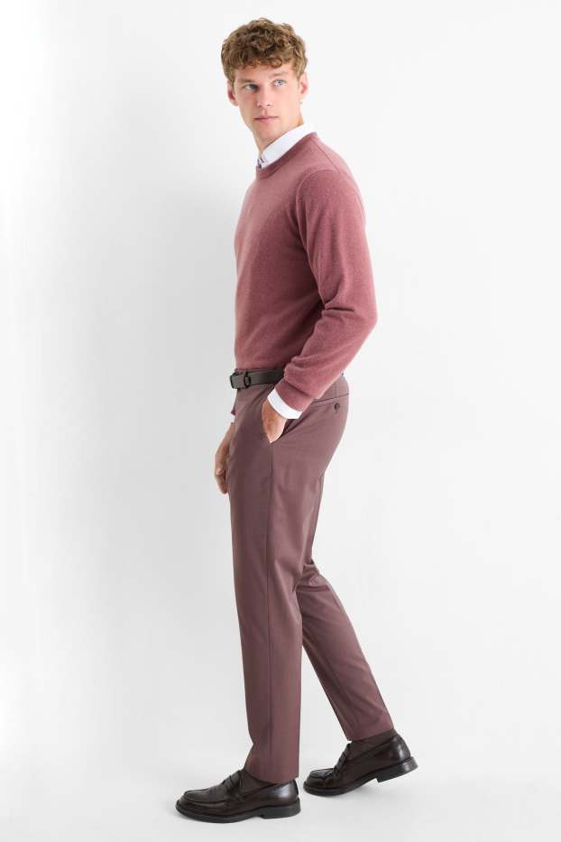 Bărbați - Pantaloni modulari cu conținut de lână pură - slim fit - stretch - bordo