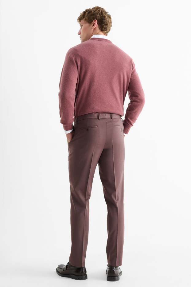 Bărbați - Pantaloni modulari cu conținut de lână pură - slim fit - stretch - bordo