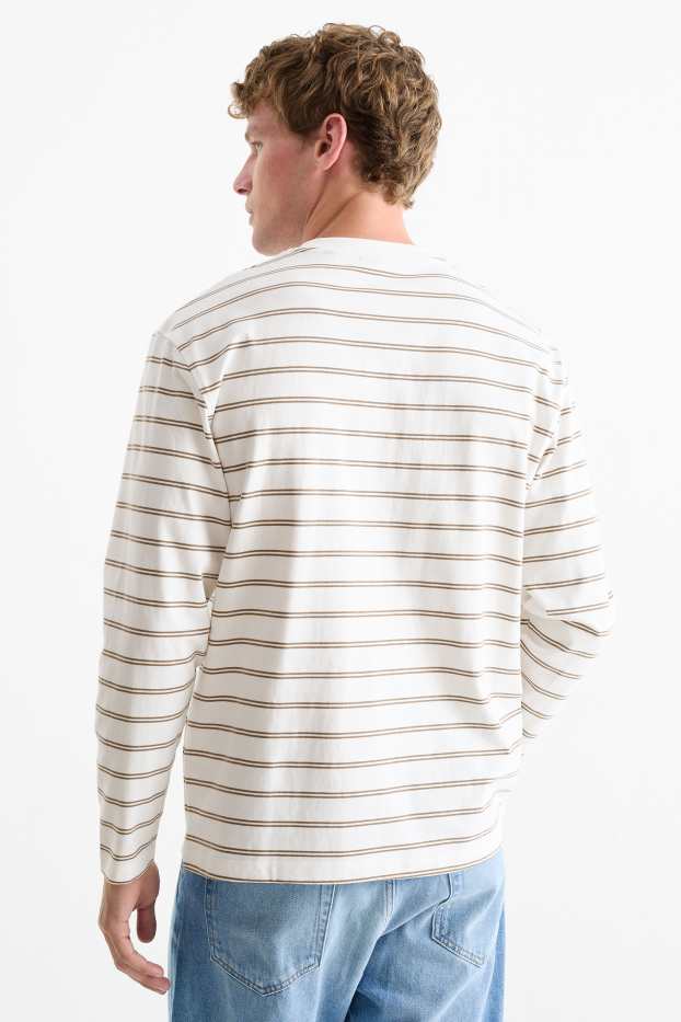 Bărbați - Tricou cu mânecă lungă - cu dungi - alb