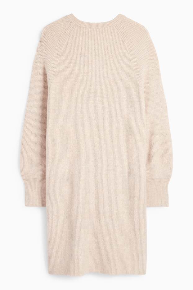 Femei - Rochie tricotată - reiată - bej deschis