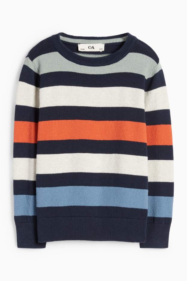 Bambini - Maglione - a righe - tessuto tramato - blu scuro