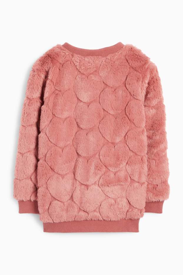 Children Girls - Heart - faux fur bomber jacket - dark rose