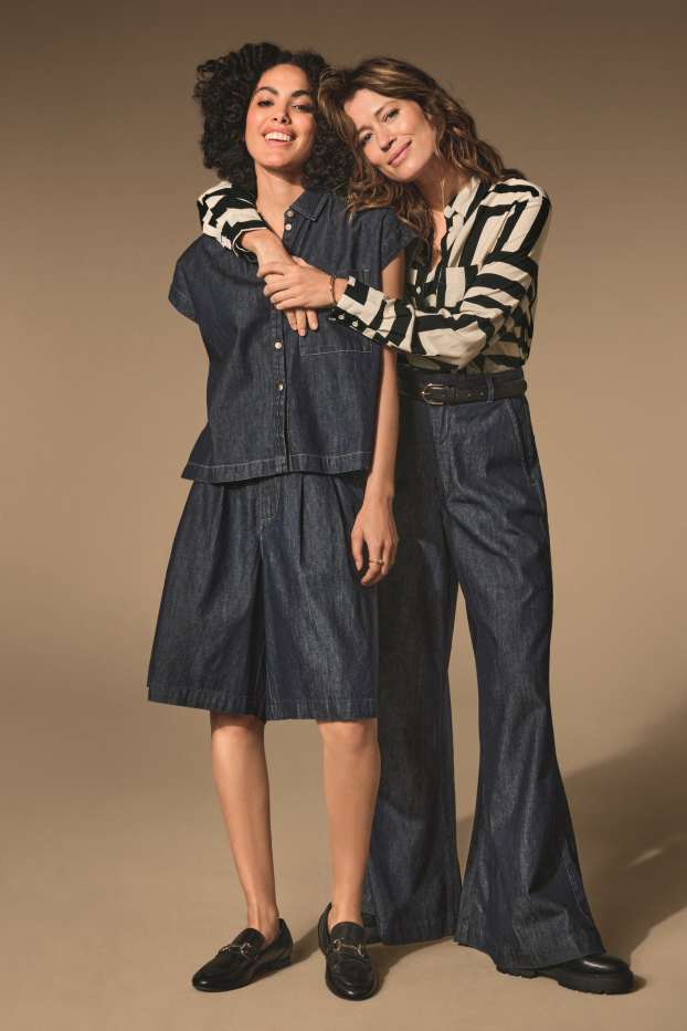 Femei - Palazzo jeans - talie înaltă - denim-albastru închis