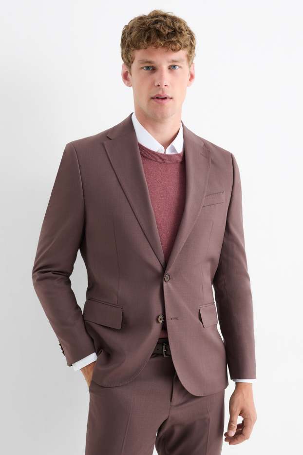 Bărbați - Sacou modular cu conținut de lână pură - slim fit - stretch - bordo