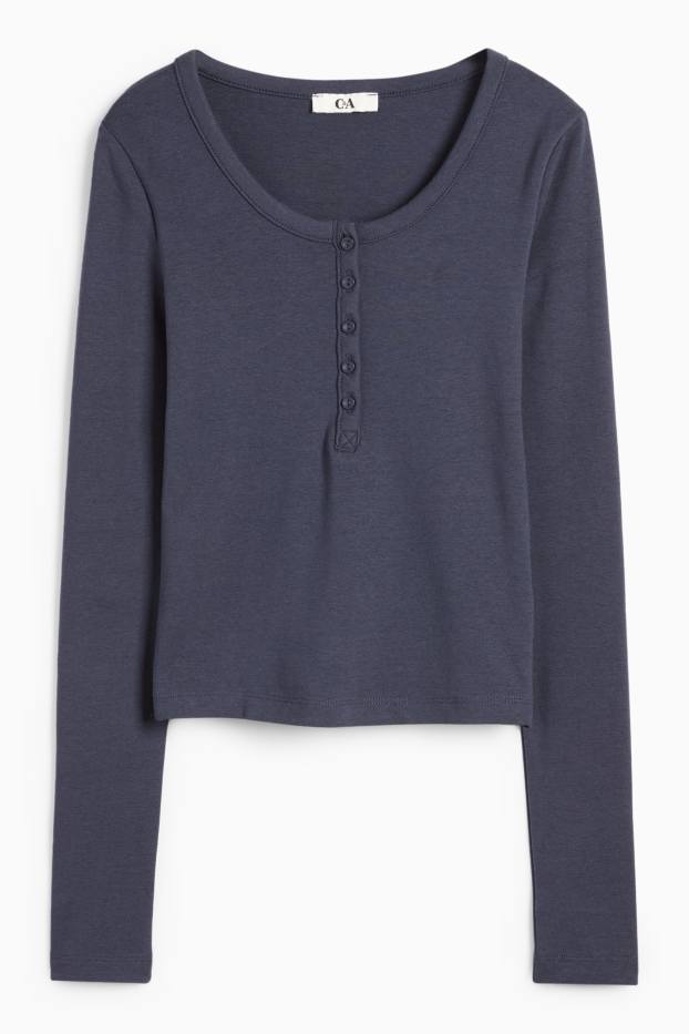 Donna - Camicia corta serafino - slim fit - blu scuro