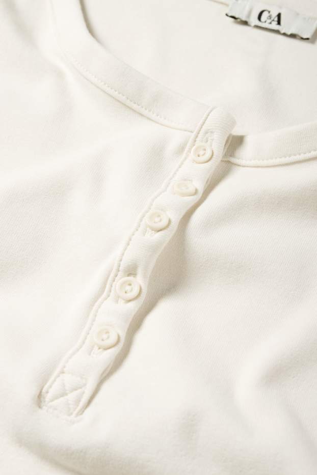 Damen - Crop Henley-Shirt - Slim Fit - cremeweiss