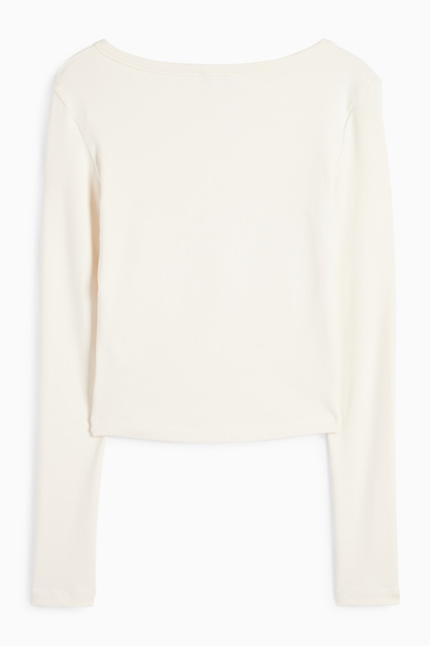 Damen - Crop Henley-Shirt - Slim Fit - cremeweiss