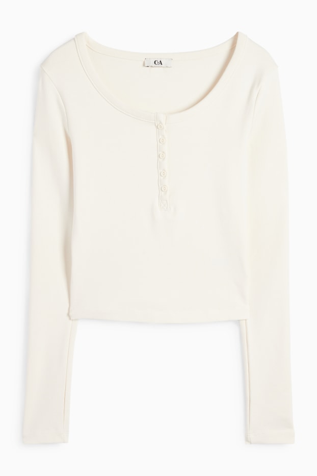 Damen - Crop Henley-Shirt - Slim Fit - cremeweiss