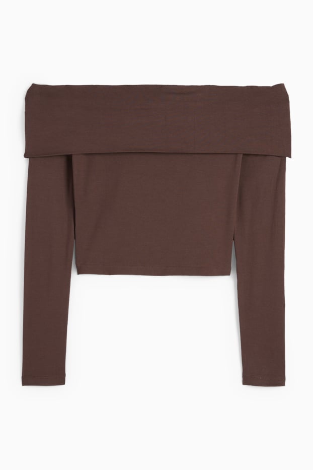 Damen - Crop Langarmshirt - dunkelbraun