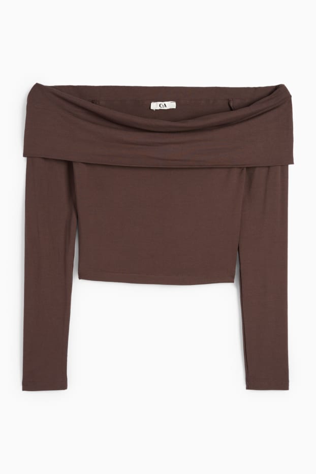 Damen - Crop Langarmshirt - dunkelbraun