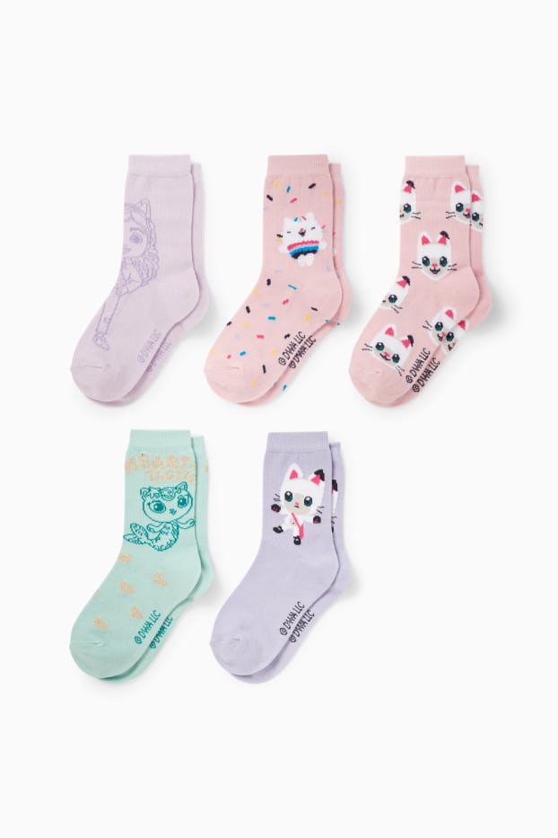 Copii - Fete - Multipack 5 perechi - Casa de păpuși a lui Gabby - șosete cu motive - roz
