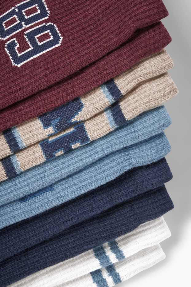 Copii - Băieți - Multipack 5 perechi - Harlem - șosete de tenis cu motive - albastru