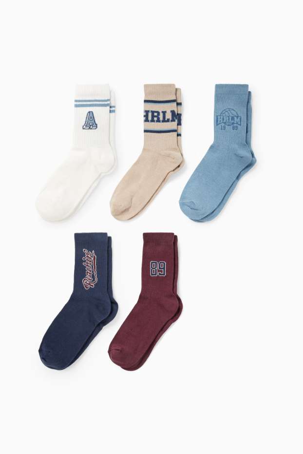 Copii - Băieți - Multipack 5 perechi - Harlem - șosete de tenis cu motive - albastru