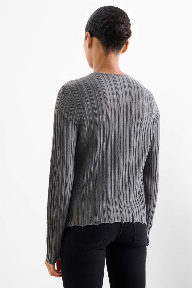 Femei - Cardigan tricotat - reiat - gri