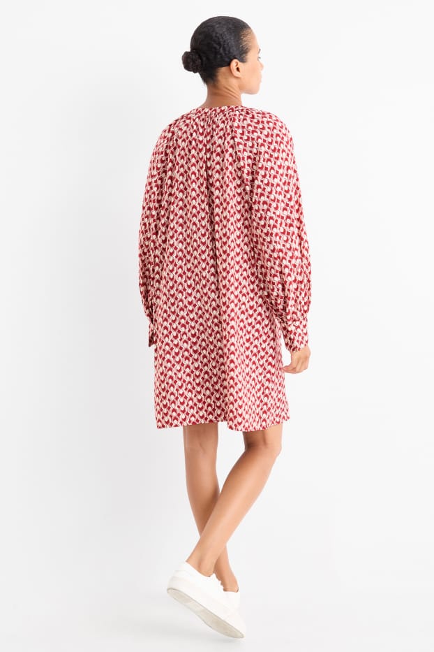 Femei - Rochie în A - cu model - roșu / alb-crem