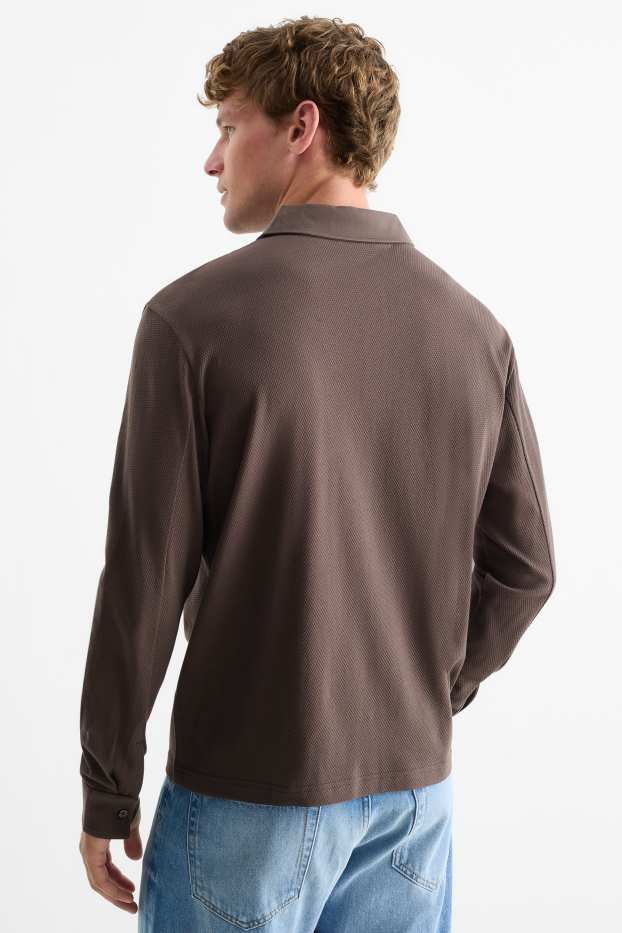 Bărbați - Tricou polo - regular fit - structurat - maro închis