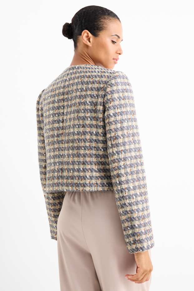 Femei - Blazer din bouclé - relaxed fit - aspect lucios - în carouri - albastru / bej