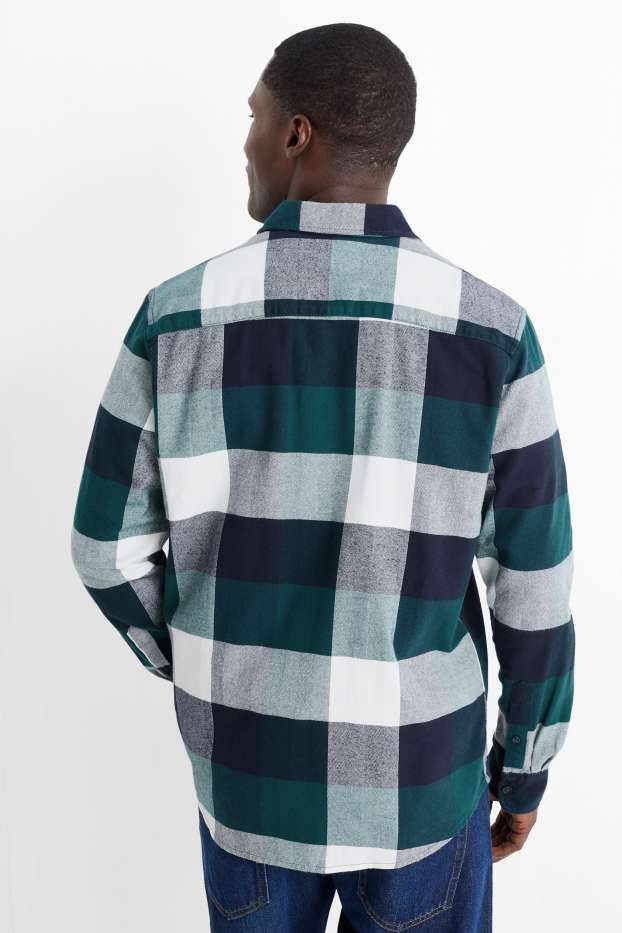 Pánské - Košile - regular fit - kent - kostkovaná - zelená