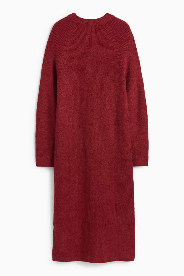 Femei - Rochie tricotată - reiată - vișiniu