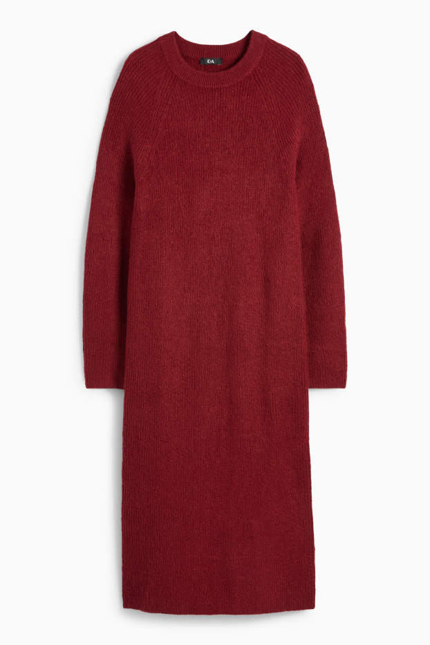 Femei - Rochie tricotată - reiată - vișiniu