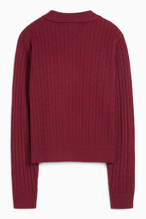 Femei - Pulover - cu torsade - bordo