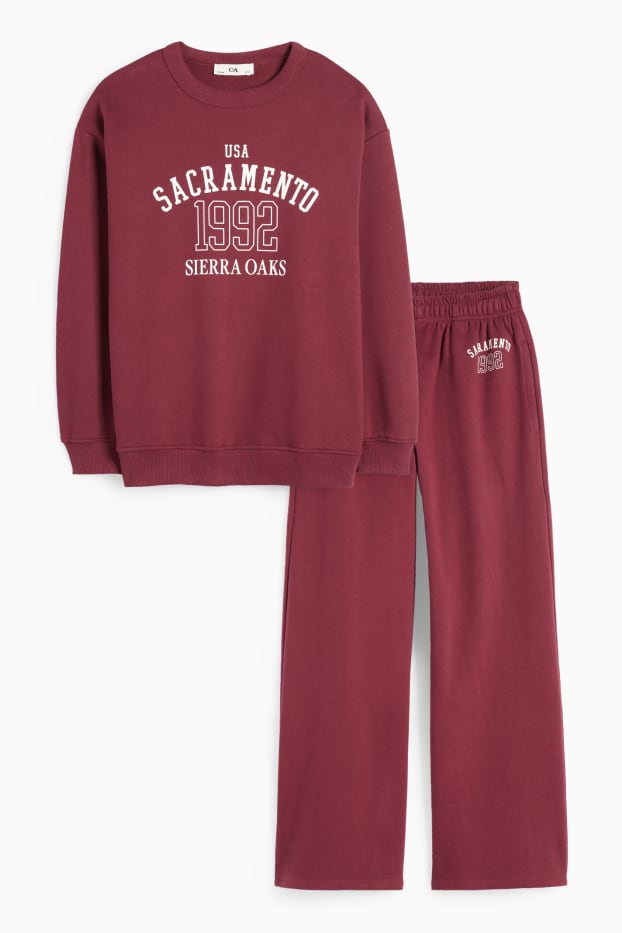 Copii - Fete - Sacramento - set - bluză de molton și pantaloni de trening - 2 piese - bordo