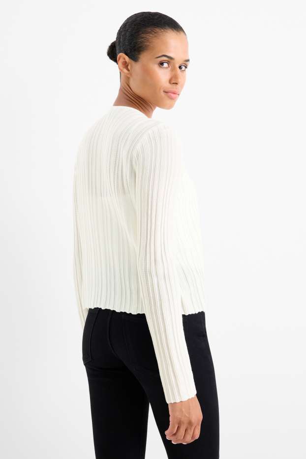 Femei - Cardigan tricotat - reiat - alb-crem
