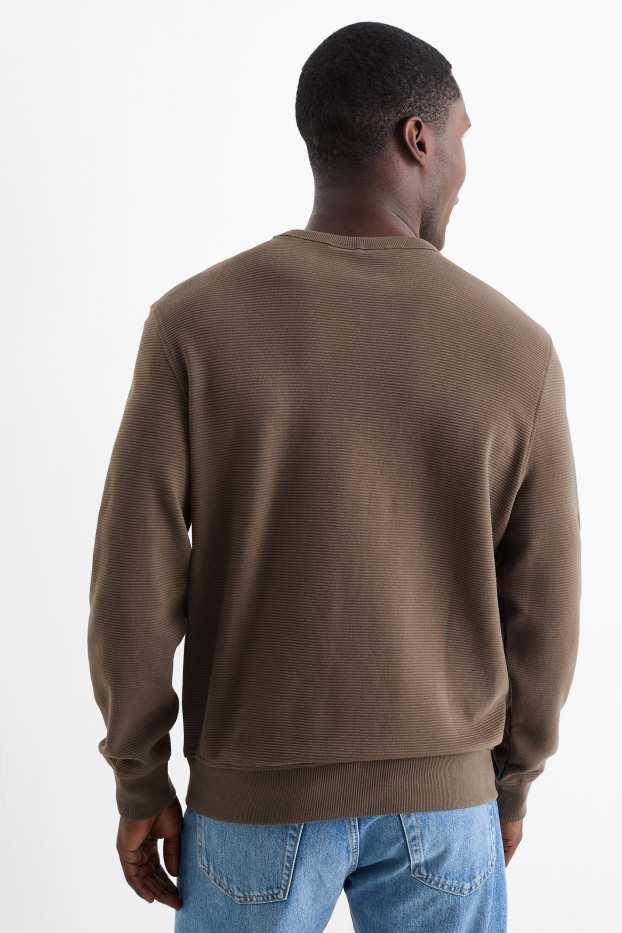 Men - Sweatshirt - ribbed - dark brown