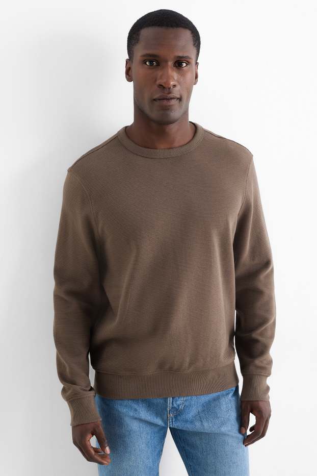 Men - Sweatshirt - ribbed - dark brown