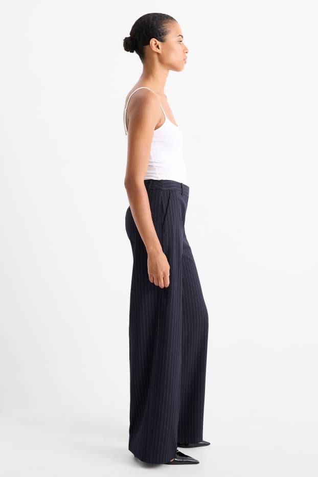 Femei - Pantaloni office - talie înaltă - relaxed fit - dungi fine - albastru închis