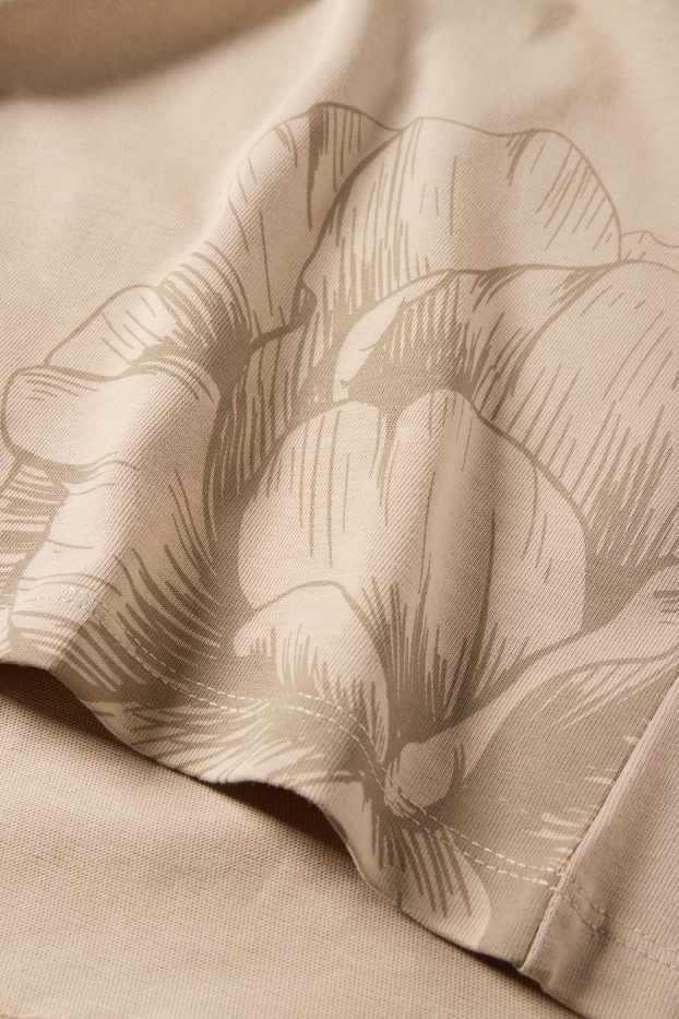 Femmes - Haut à manches longues - motif floral - beige