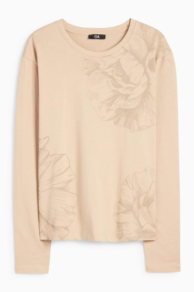 Femmes - Haut à manches longues - motif floral - beige