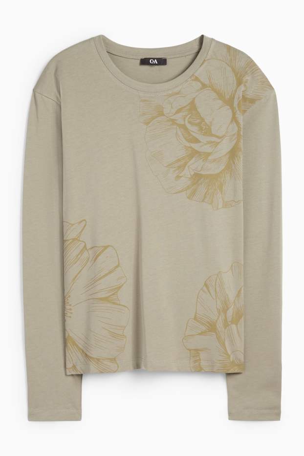 Donna - Maglia a maniche lunghe - a fiori - verde