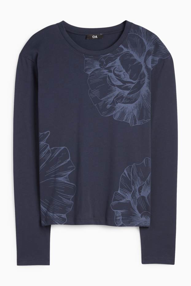 Femmes - Haut à manches longues - motif floral - bleu foncé