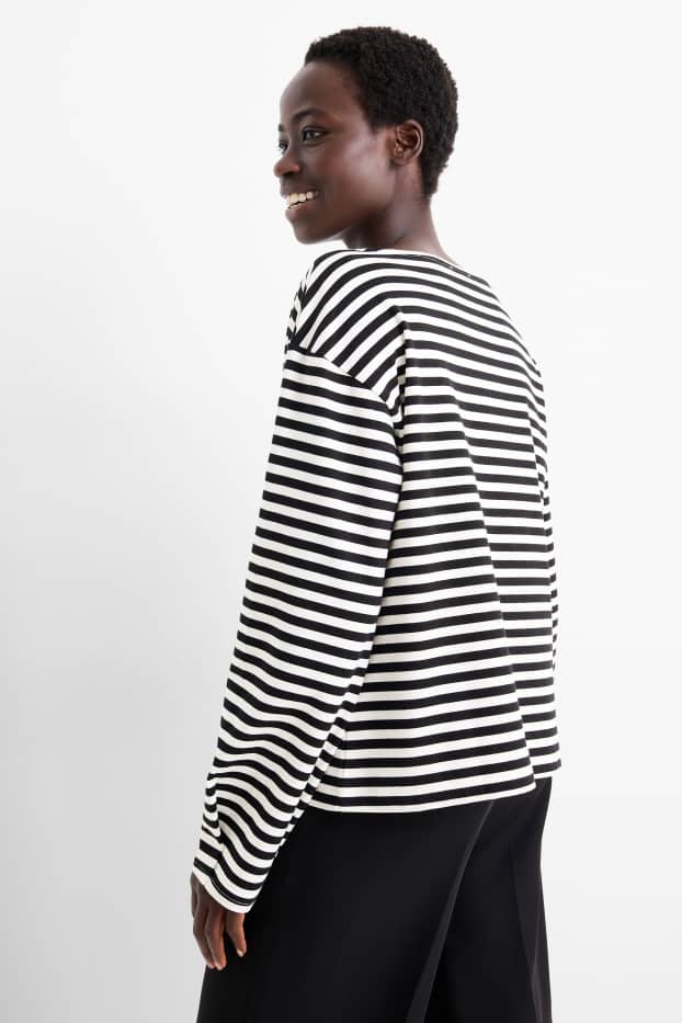 Dames - Longsleeve - gestreept - zwart / wit