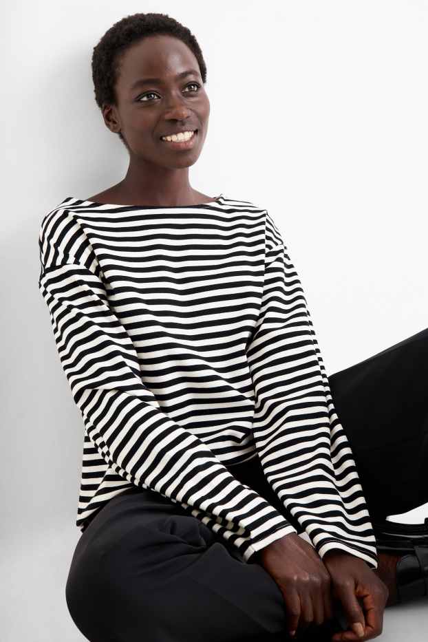 Dames - Longsleeve - gestreept - zwart / wit