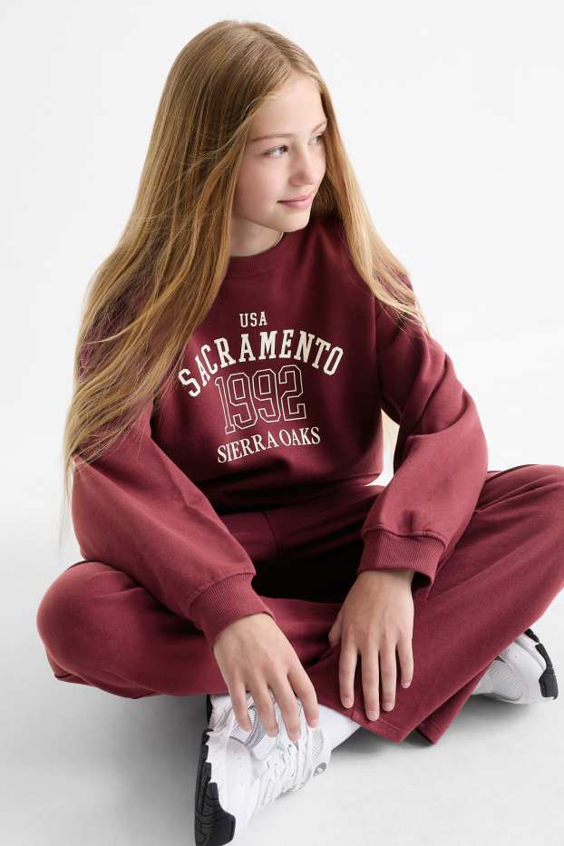 Copii - Fete - Sacramento - set - bluză de molton și pantaloni de trening - 2 piese - bordo