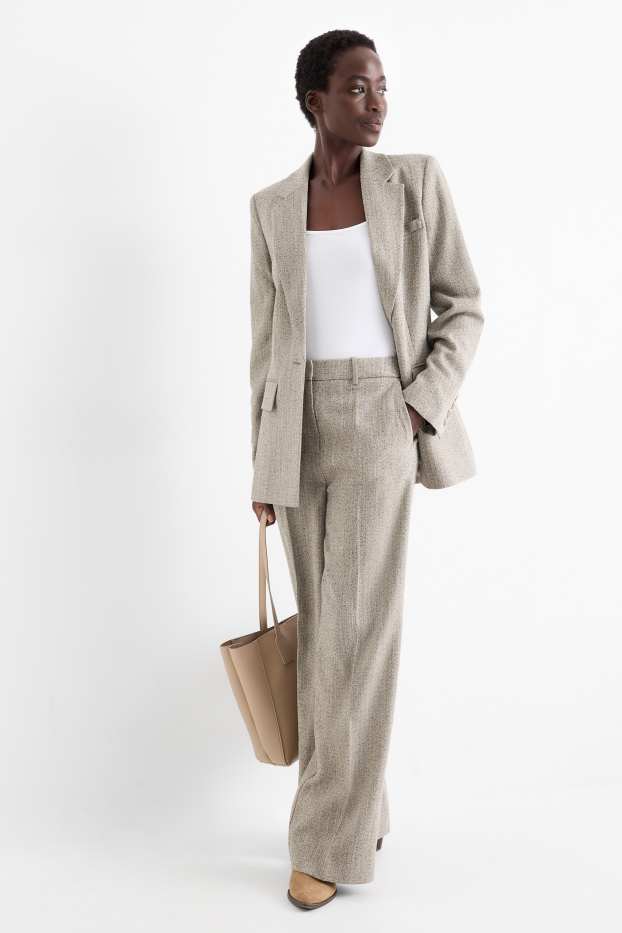 Femei - Pantaloni office - talie medie - relaxed fit - cu model - bej
