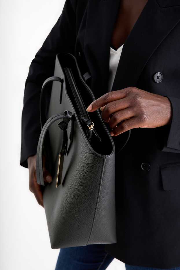 Dámské - Velká kabelka shopper - imitace kůže - černá