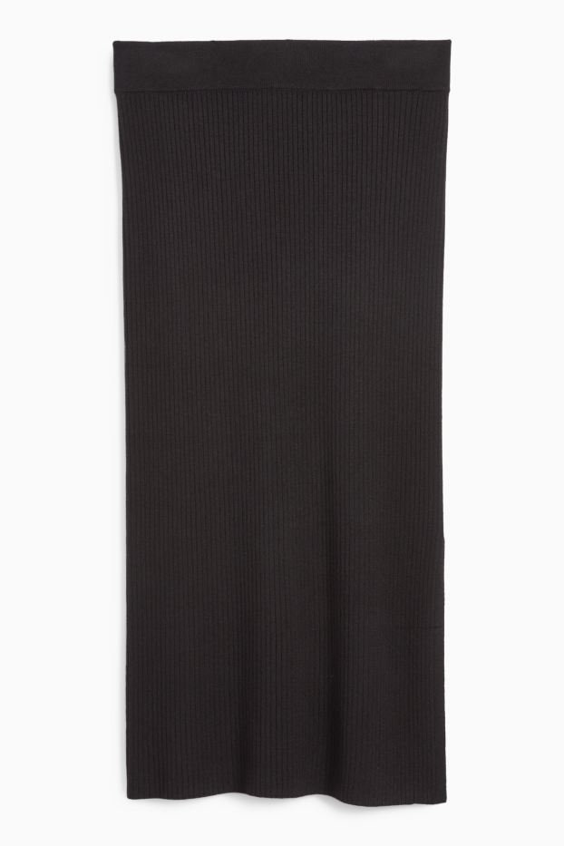 Femei - Fustă din tricot - reiată - negru