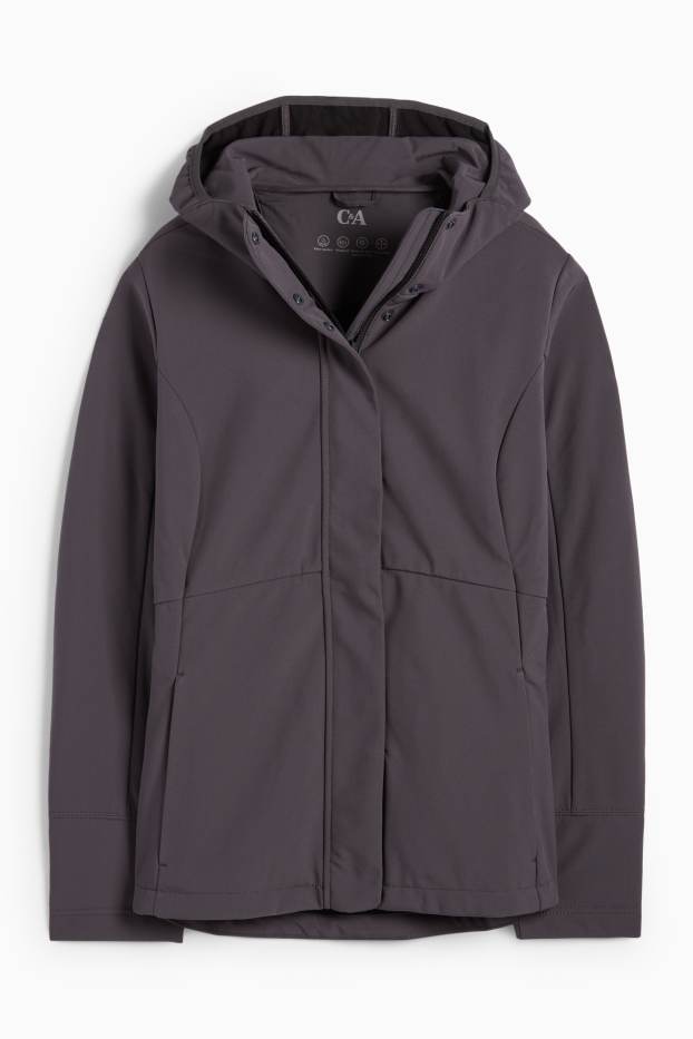Femei - Geacă softshell cu glugă - rezistentă la apă - 4 Way Stretch - gri închis