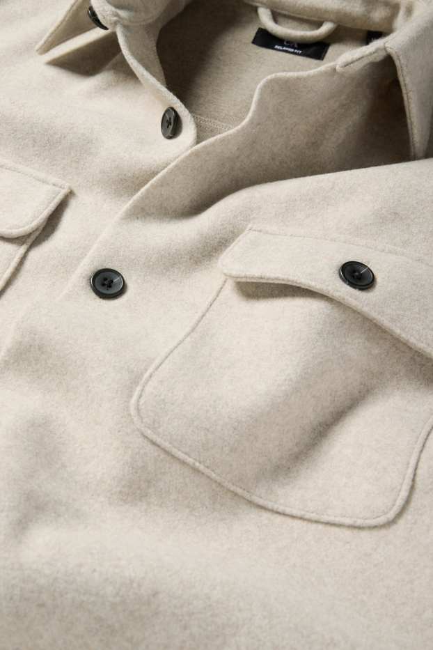 Men - Shirt jacket - relaxed fit - kent collar - light beige