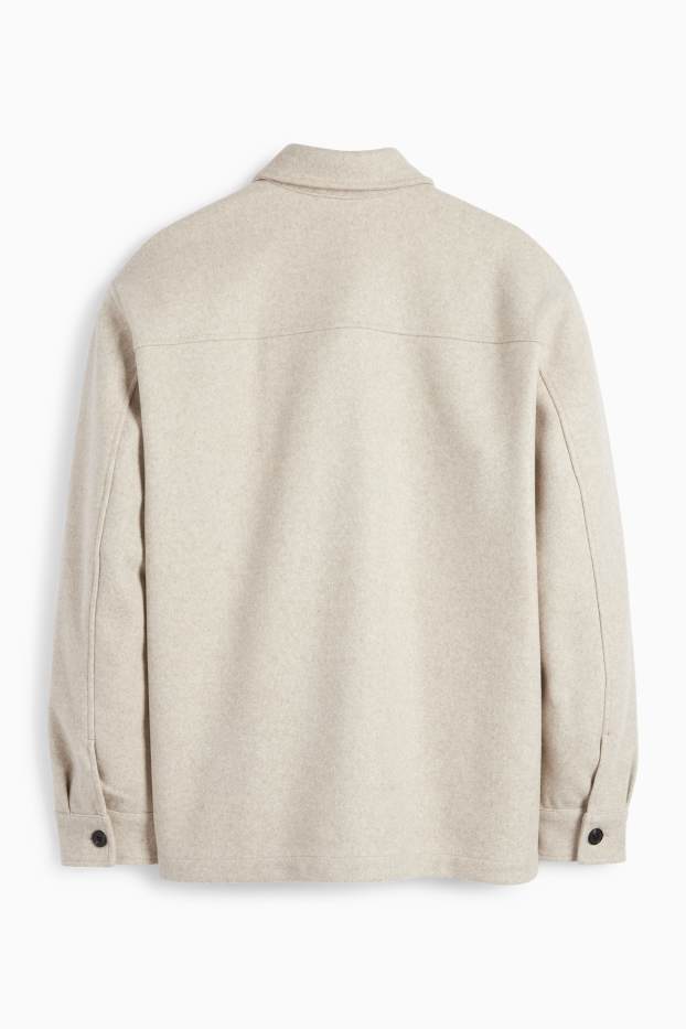 Men - Shirt jacket - relaxed fit - kent collar - light beige