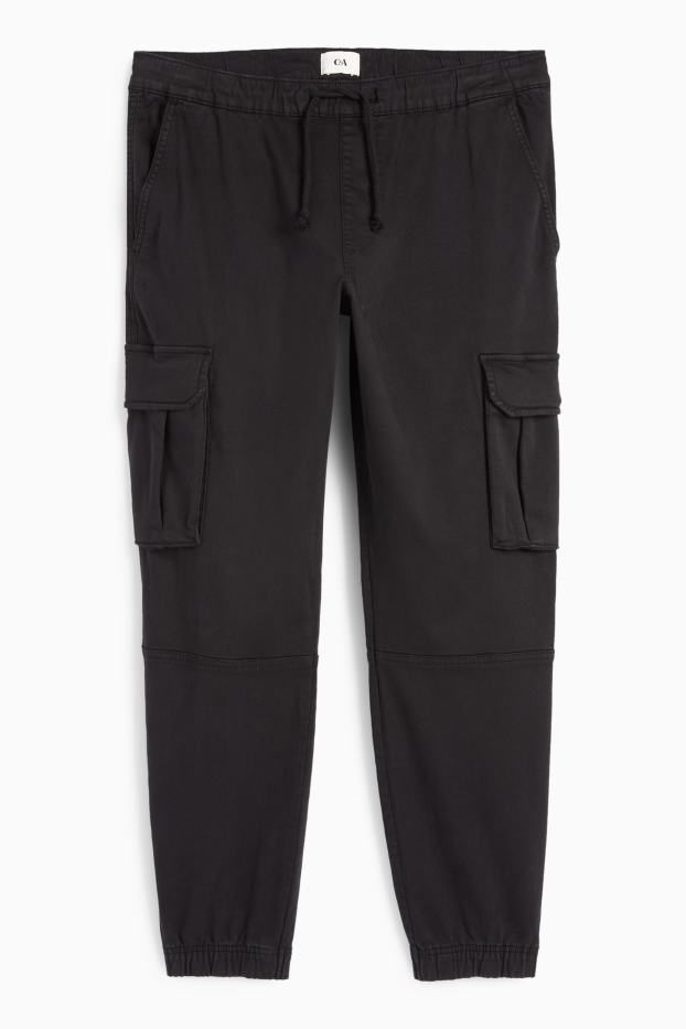 Bărbați - Pantaloni cargo - tapered fit - LYCRA® - negru