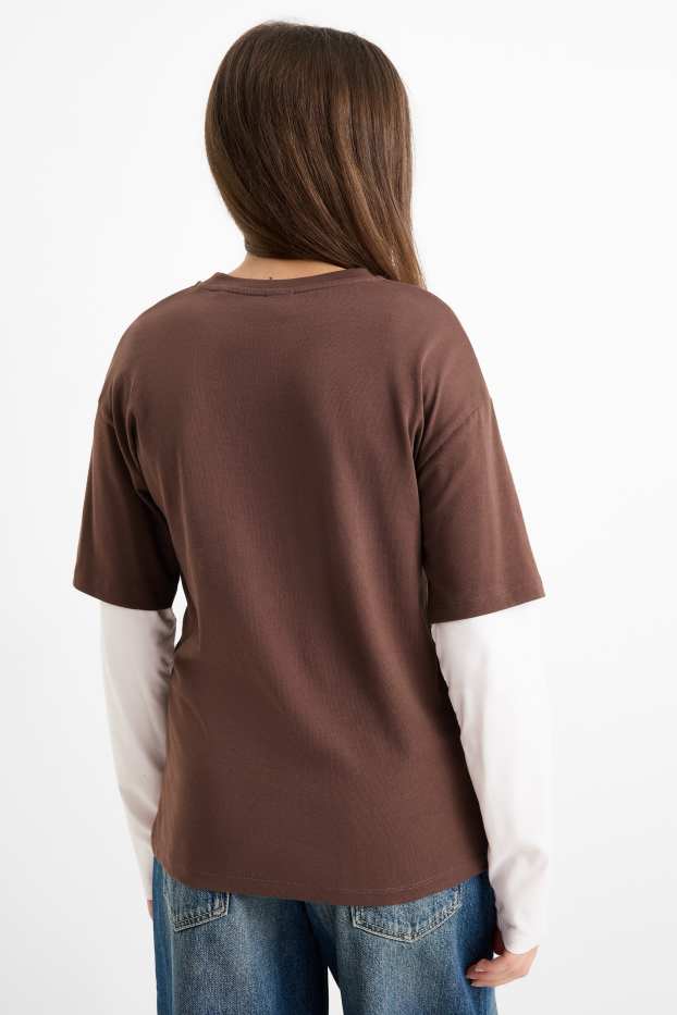 Children Girls - Cinnamoroll - long sleeve top - 2-in-1 look - dark brown