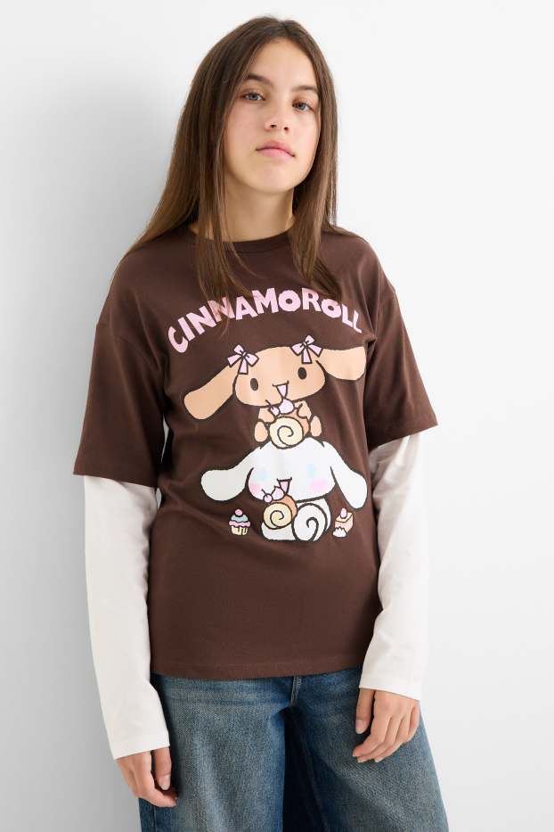 Children Girls - Cinnamoroll - long sleeve top - 2-in-1 look - dark brown