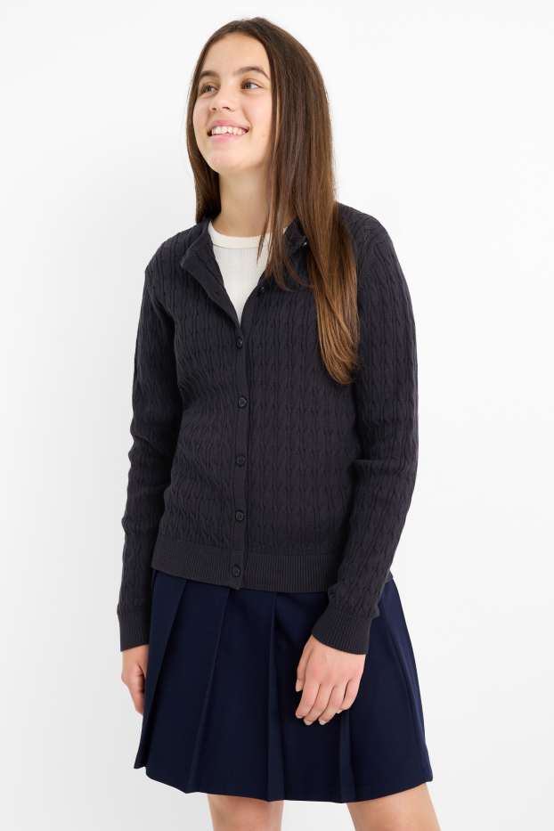 Copii - Fete - Cardigan tricotat - cu torsade - negru
