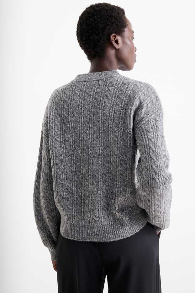 Women - Jumper - cable knit pattern - gray