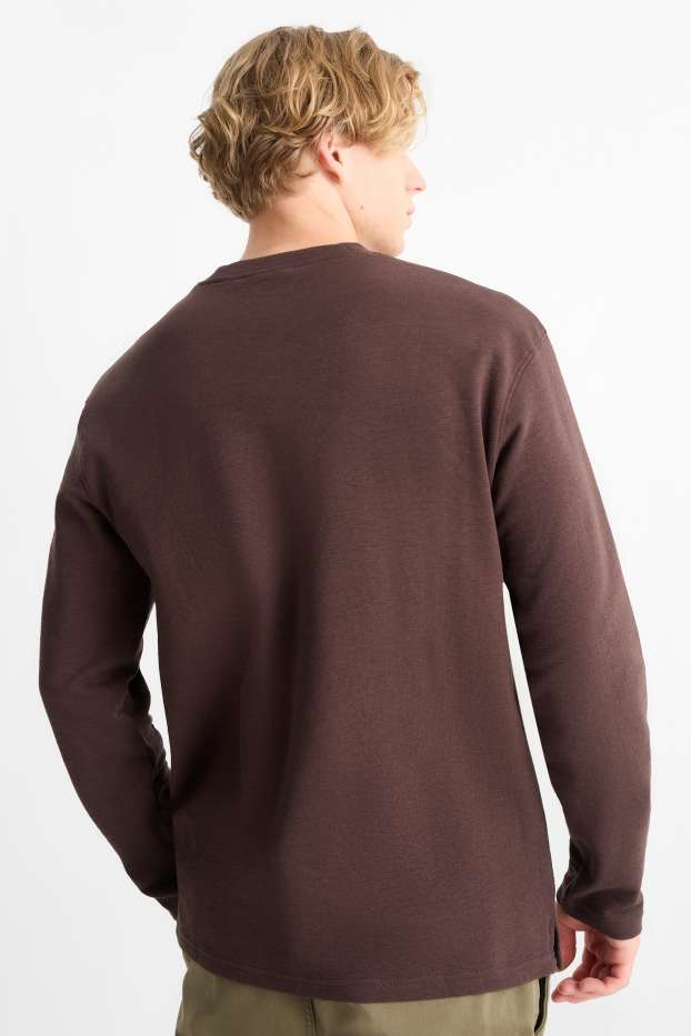 Bărbați - Tricou cu mânecă lungă - structurat - maro închis
