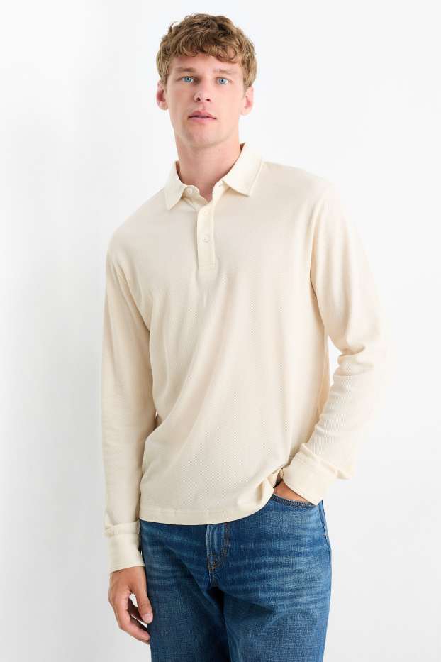 Bărbați - Tricou polo - regular fit - structurat - bej deschis